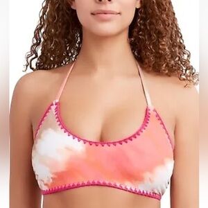 BCBGENERATION BCBG Swim Top Women's Coral Tie Dye Reversible Tie Bralette XL NEW